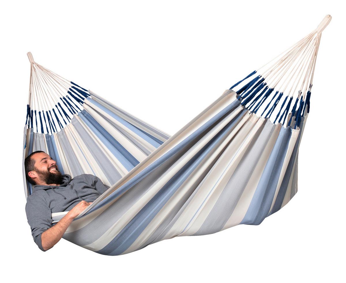 Hängematte Classic Double Hammock Outdoor Blau/Weiß - Blau/Weiß, KONVENTIONELL, Textil (160/350cm) - La Siesta