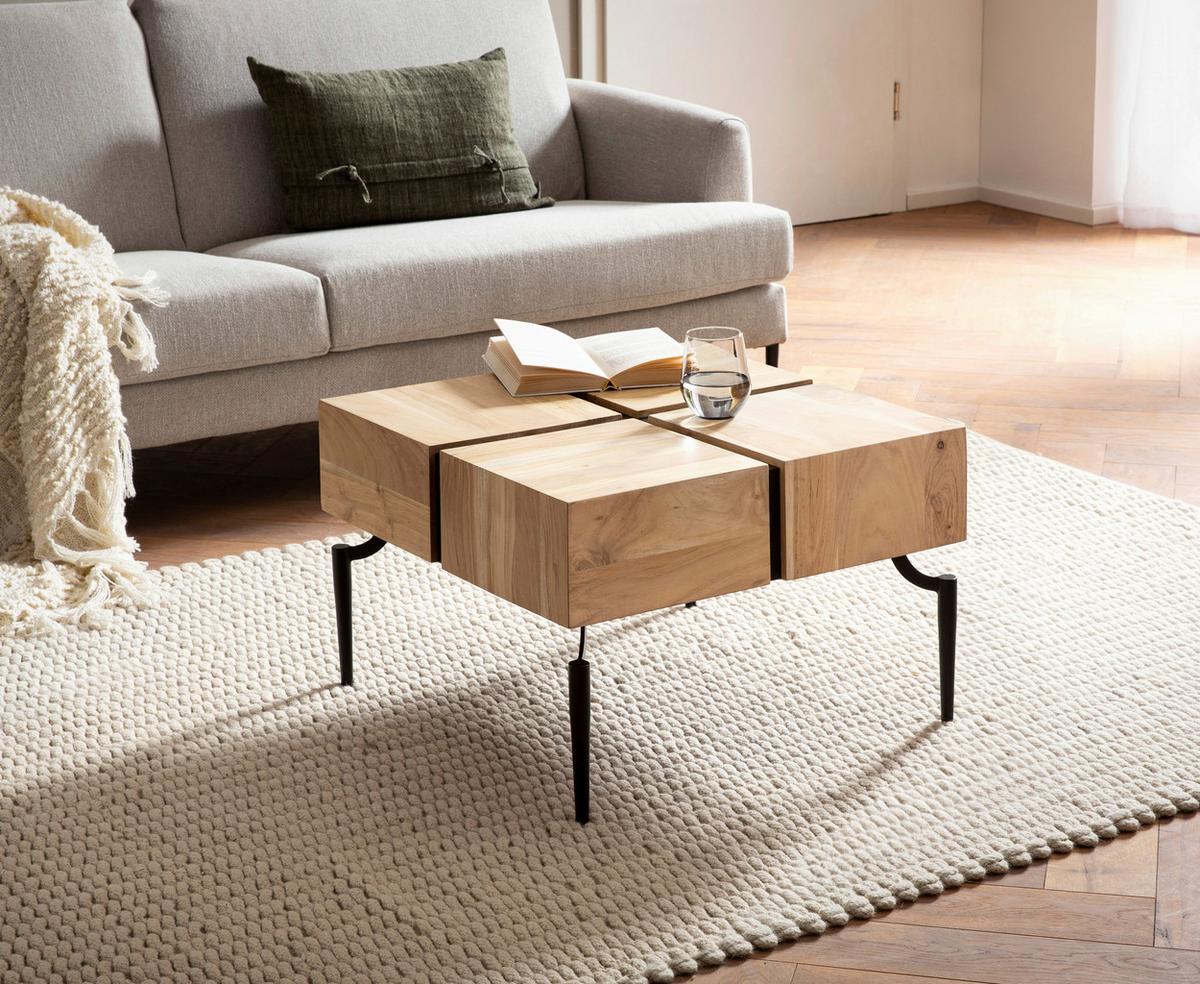 Klubska Miza Wl6.979 - črna/barve akacije, Design, kovina/les (60/60/40cm) - Livetastic