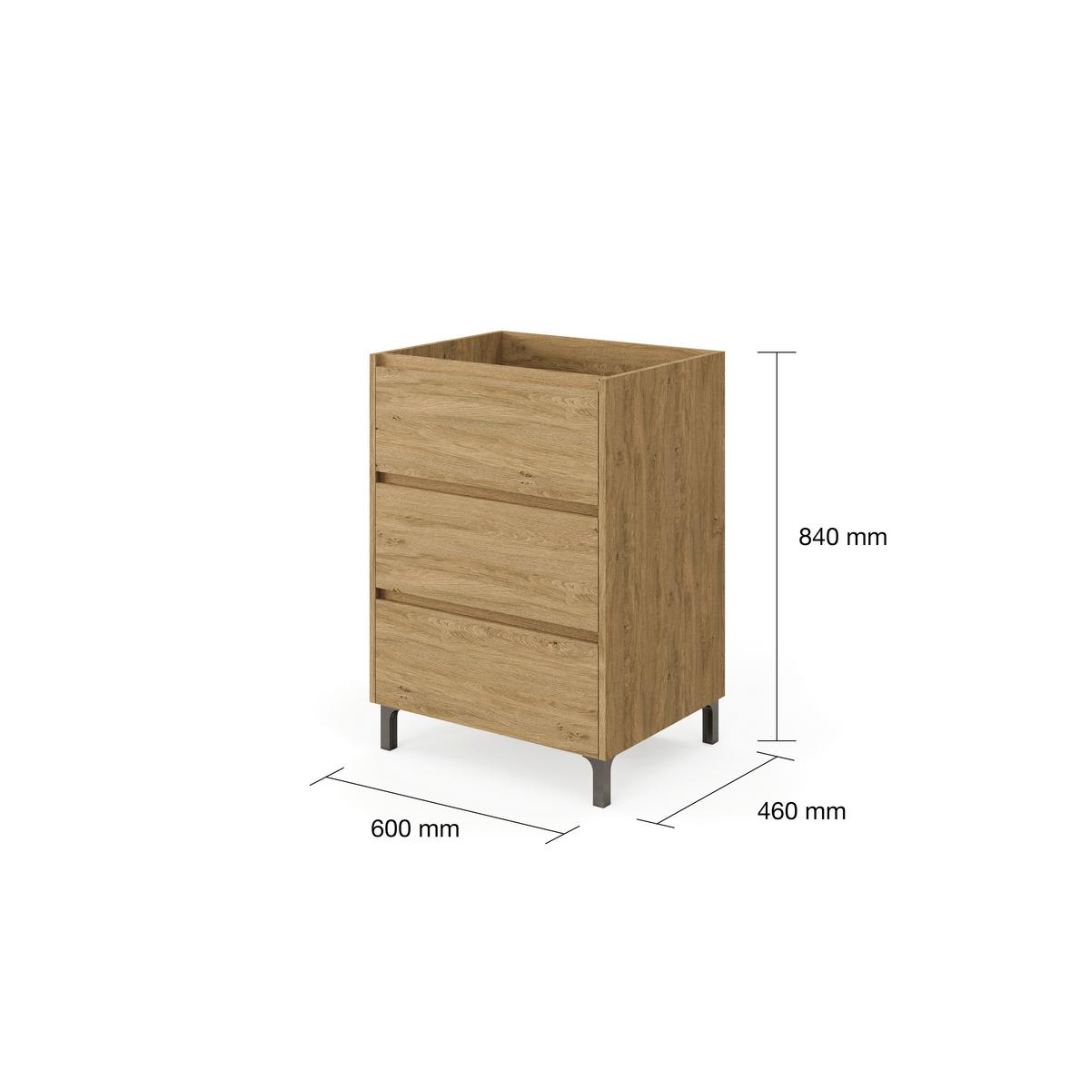 Element Ispod Umivaonika Lisbona - boje kroma/divlji hrast, Basics, drvni materijal/plastika (60/74/46cm)