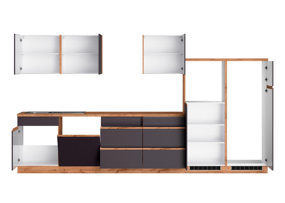 Küchenzeile Turin ohne Geräte ca. 360 cm Grau/Wotan Eiche - Eiche Wotan/Grau, Design, Holzwerkstoff (360cm) - Held