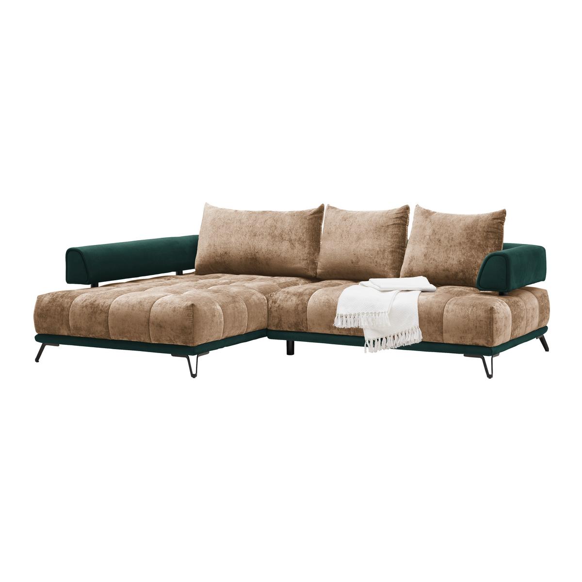 Ecksofa Morgan Dunkelgrün/Cappuccino - Dunkelgrün/Schwarz, MODERN, Textil/Metall (184/67-87/262cm) - Mömax