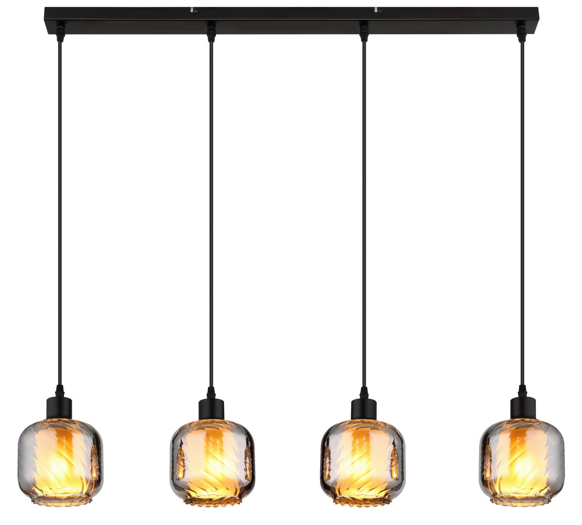HÄNGELEUCHTE 15754-4H XIA - Klar/Schwarz, Design, Glas/Kunststoff (89/14/120cm) - Globo