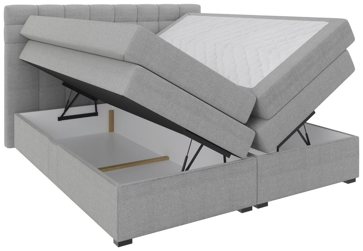 Boxspringbett Fano Grau ca. 200x200cm - Schwarz/Grau, Konventionell, Kunststoff/Textil (200/200cm) - Mömax