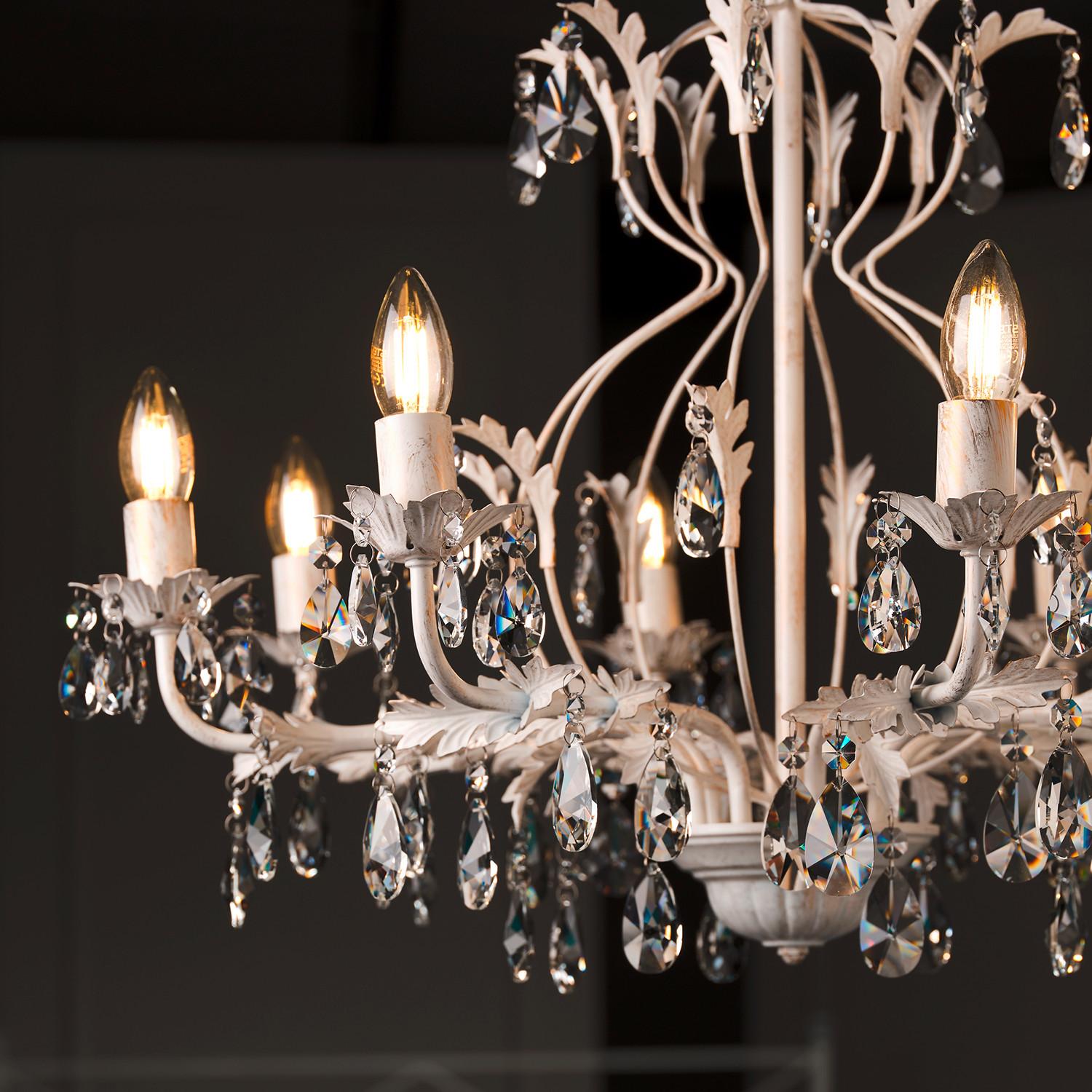 Kristall-Hängeleuchte Teresa Weiß max. 6 Watt - Weiß, KONVENTIONELL, Glas/Metall (70/105cm)