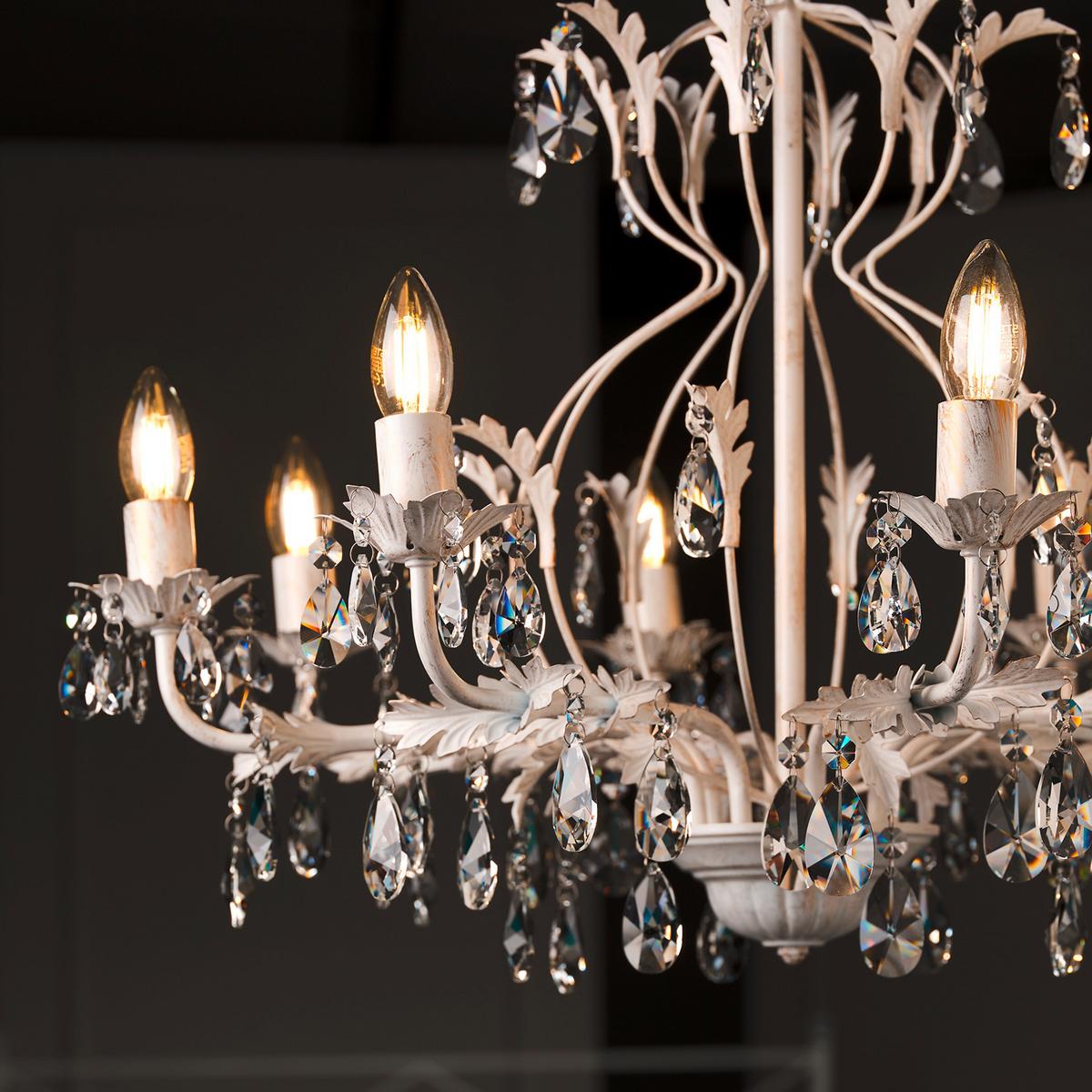 Kristall-Hängeleuchte Teresa Weiß max. 6 Watt - Weiß, KONVENTIONELL, Glas/Metall (70/105cm)