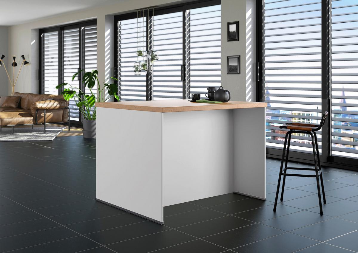 Kücheninsel IP1200 o. Geräte Weiß - Edelstahlfarben/Eichefarben, Basics, Holzwerkstoff/Metall (123,4/91,8/96,6cm) - Impuls