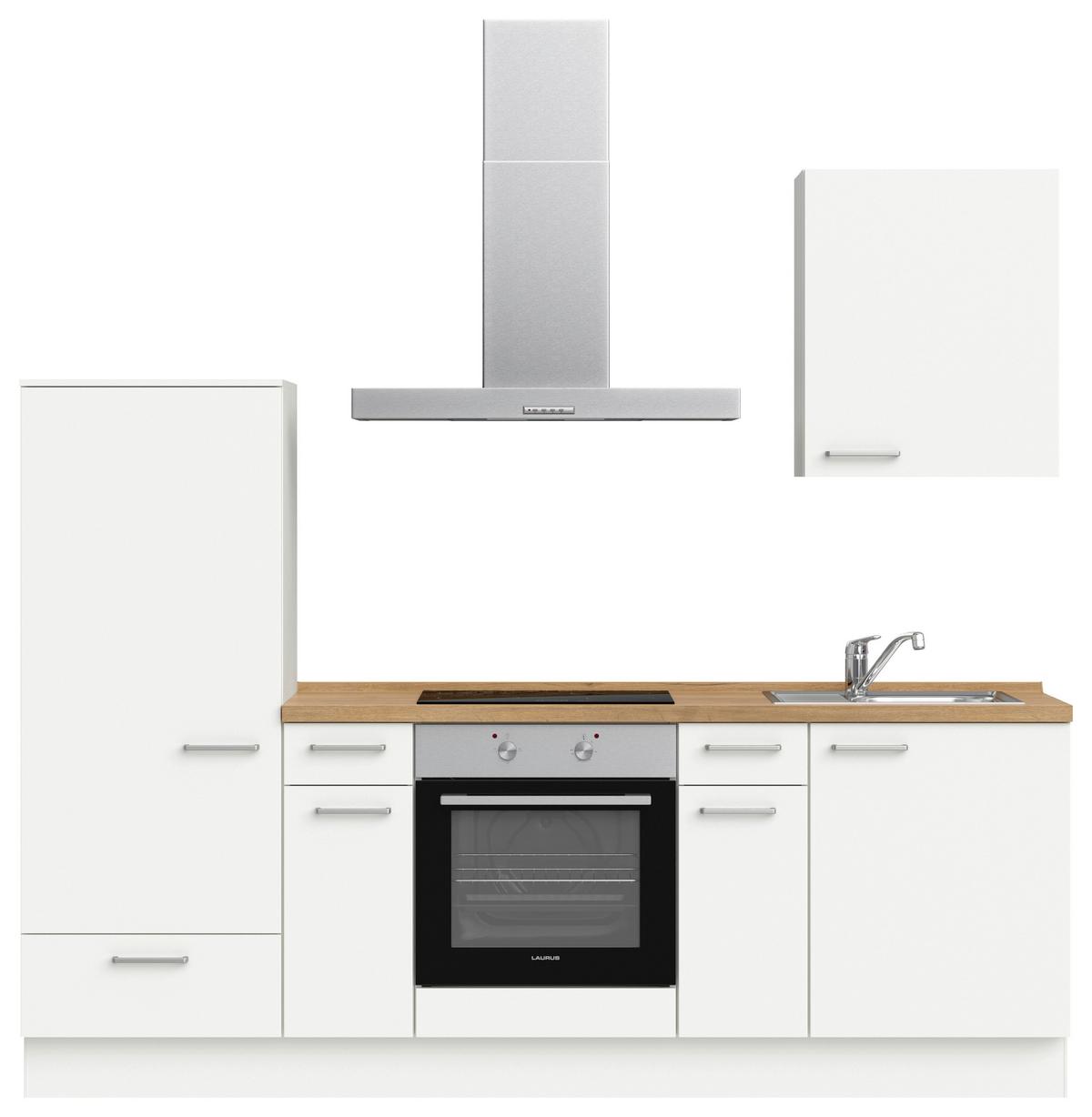 Küchenblock Touch Low m. Geräten Weiß - Edelstahlfarben/Eichefarben, MODERN, Holzwerkstoff/Metall (240cm) - Nobilia