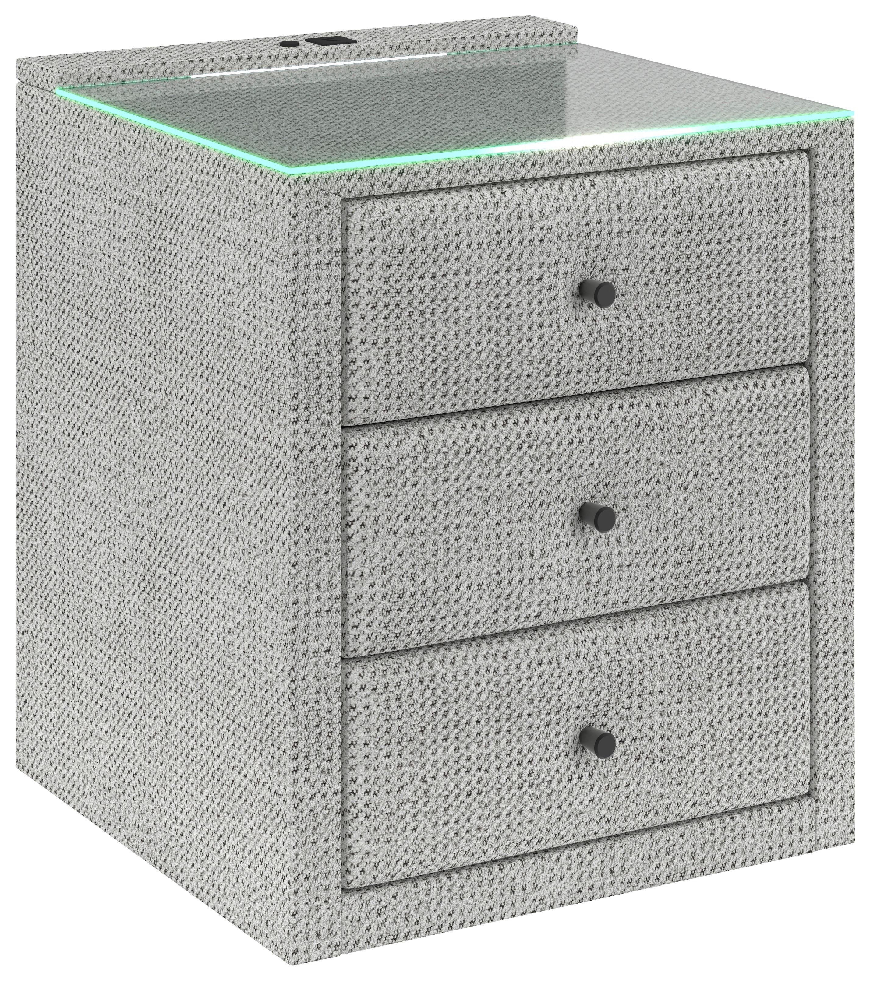 Noćni Ormarić Brisbane I - sivo-bijela, Trend, staklo/drvni materijal (49,5/56,5/46cm) - Premium Living