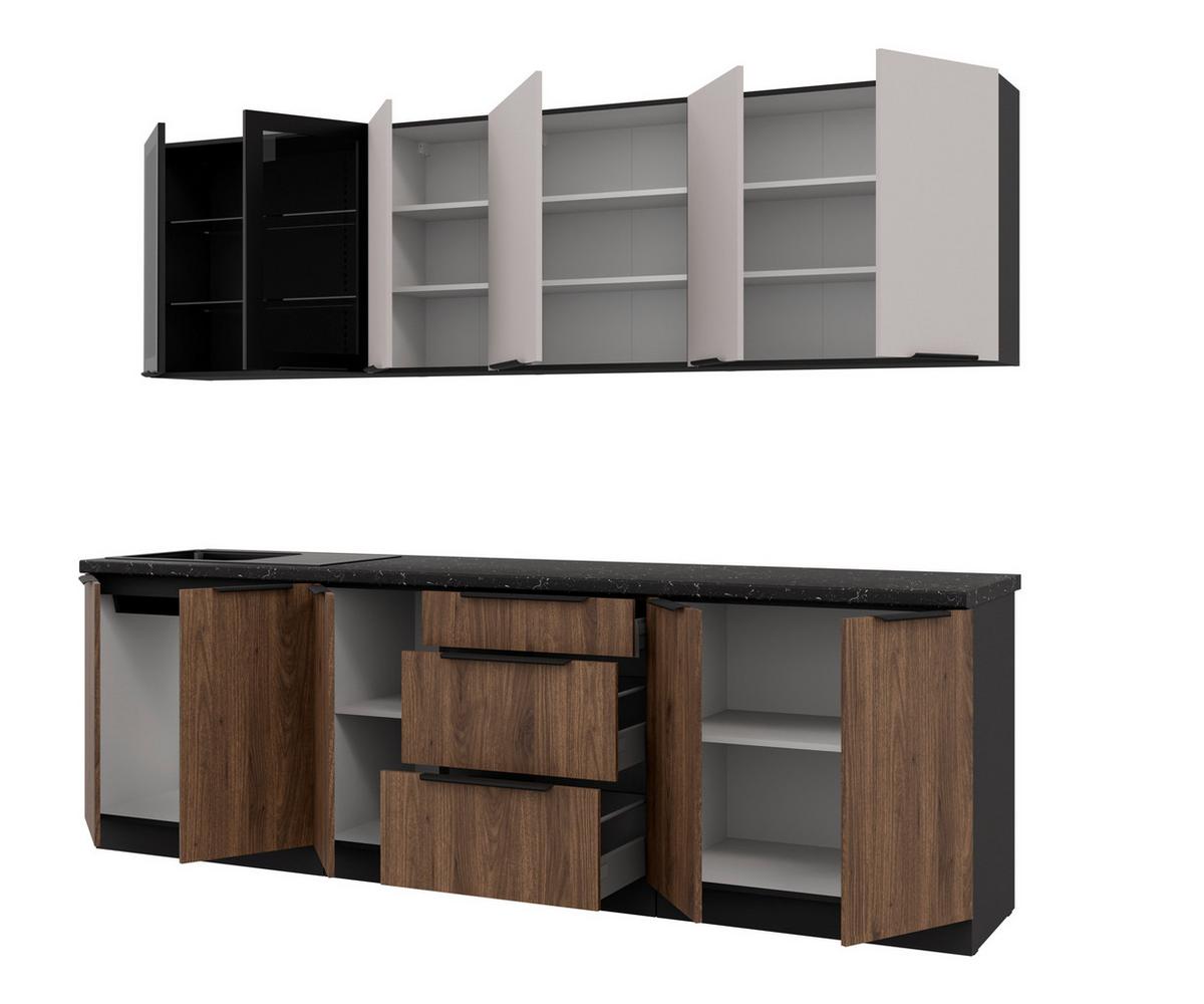 Blok Kuhinja Arona/monza - kašmir/boja orahovog drveta, Moderno, staklo/metal (260/210/60cm) - Modern Living