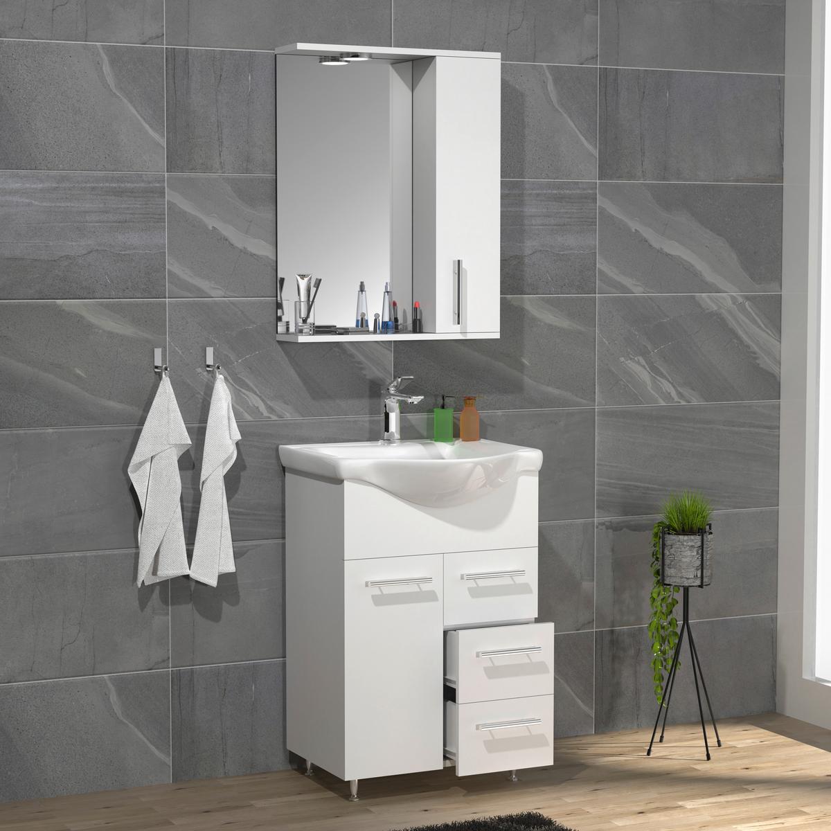 BADEZIMMER LISALO L - Weiss/Silberfarben, Modern, Glas/Keramik (55cm) - MID.YOU