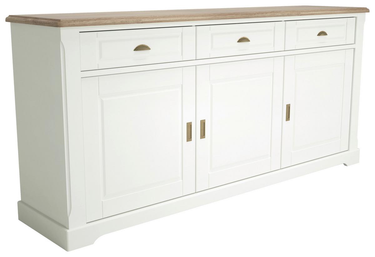 Komoda Cottage, Bela, Imitacija Hrasta, 200 Cm - zlate barve/barve hrasta, Basics, kovina/leseni material (200/93/47cm) - MID.YOU