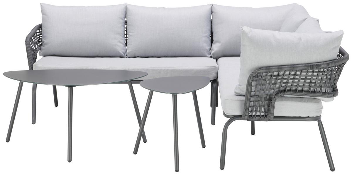 Loungegarnitur Lyon in Anthrazit/Hellgrau - Anthrazit/Hellgrau, Modern, Glas/Kunststoff (194/72/68cm) - Mömax
