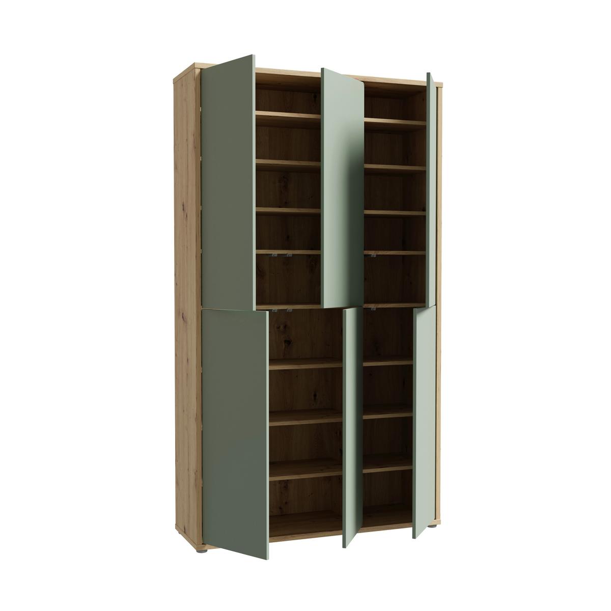 Dulap pentru pantofi ALICE - verde salvie/stejar Artisan, Modern, material pe bază de lemn (109,2/191,9/34,9cm) - Modern Living