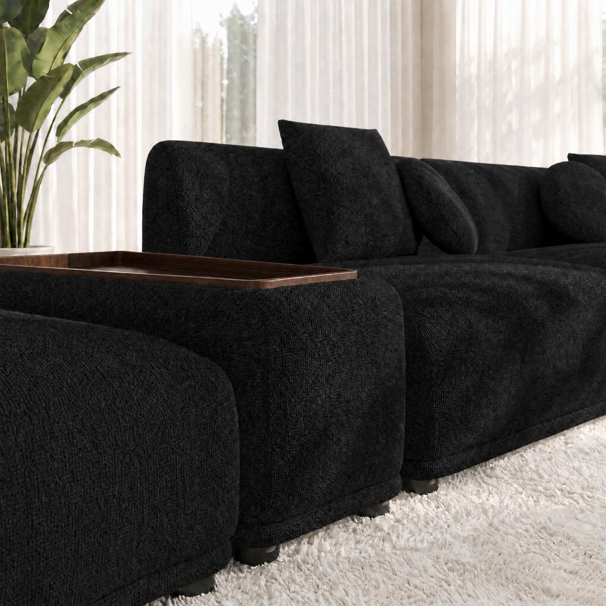 Wohnlandschaft Kira Chenille Schwarz - Schwarz, MODERN, Holz/Textil (408/108cm) - Bessagi Home