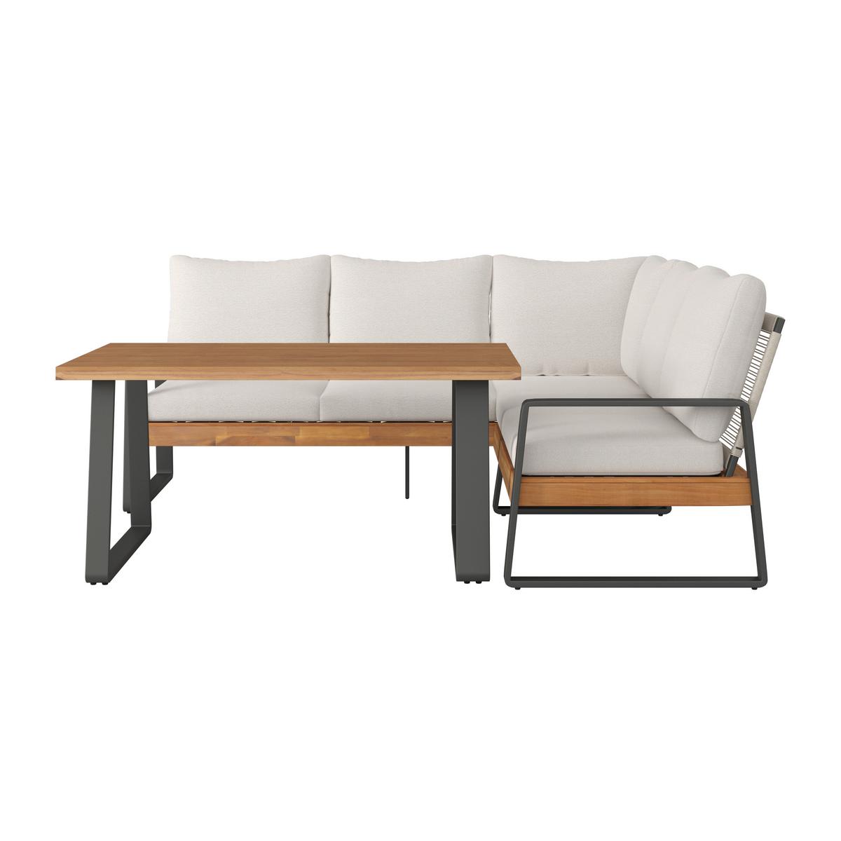Dining-Loungeset Alexa Holz Outdoorstoff/Metall +Abdeckung - Anthrazit/Creme, MODERN, Holz/Textil (208,5/81/85,5cm) - Bessagi Garden
