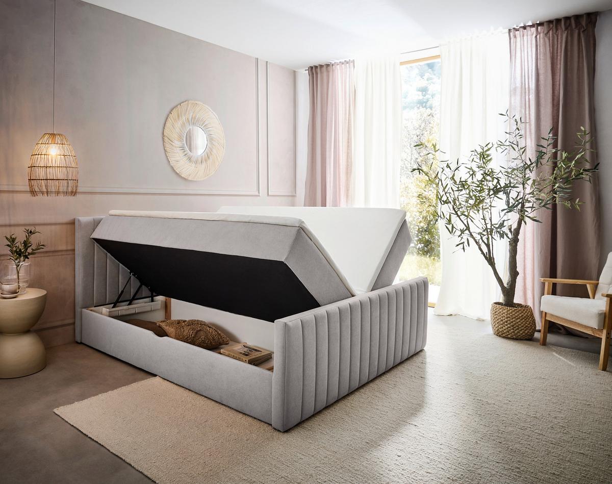 Box Krevet Sontje - svijetlo siva/crna, Konvencionalno, tekstil/plastika (160/200cm) - Modern Living
