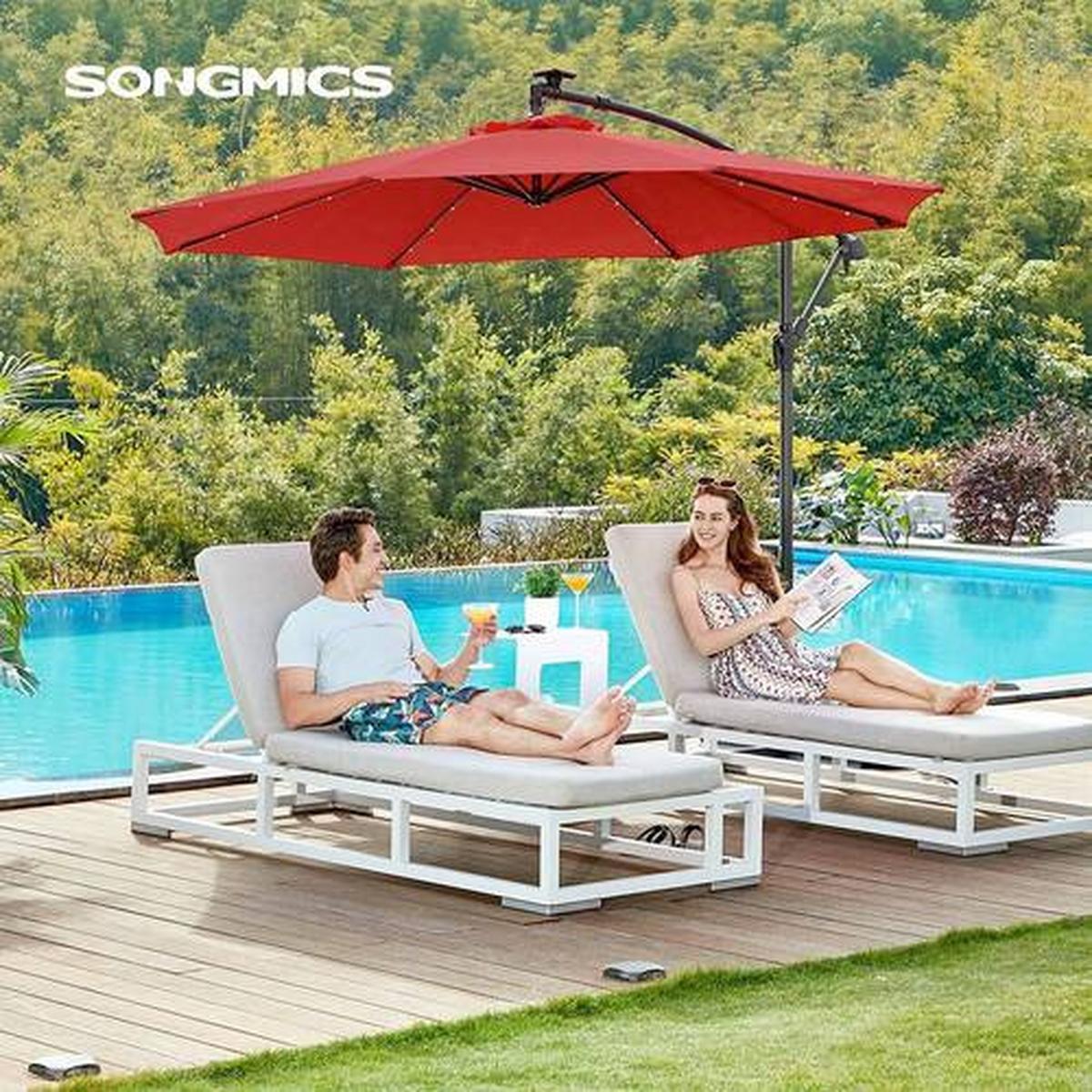 Ampelschirm LED Rot/Schwarz ca. 300x300cm - Rot/Schwarz, Basics, Textil/Metall (300/300cm) - Modante