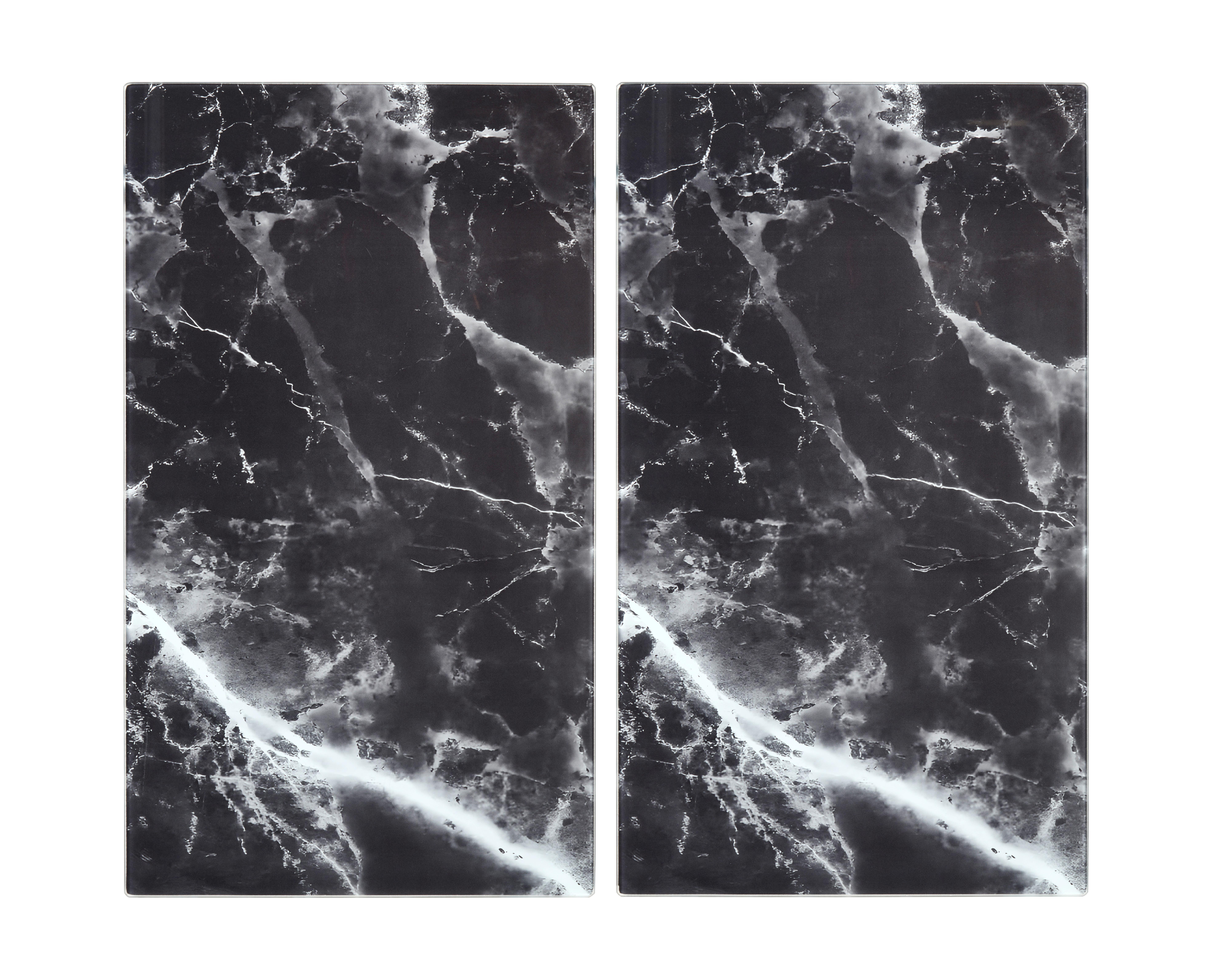 Herdabdeckplatte Marble Schwarz, 2-teilig - Schwarz, KONVENTIONELL, Glas (30/52cm) - Mömax