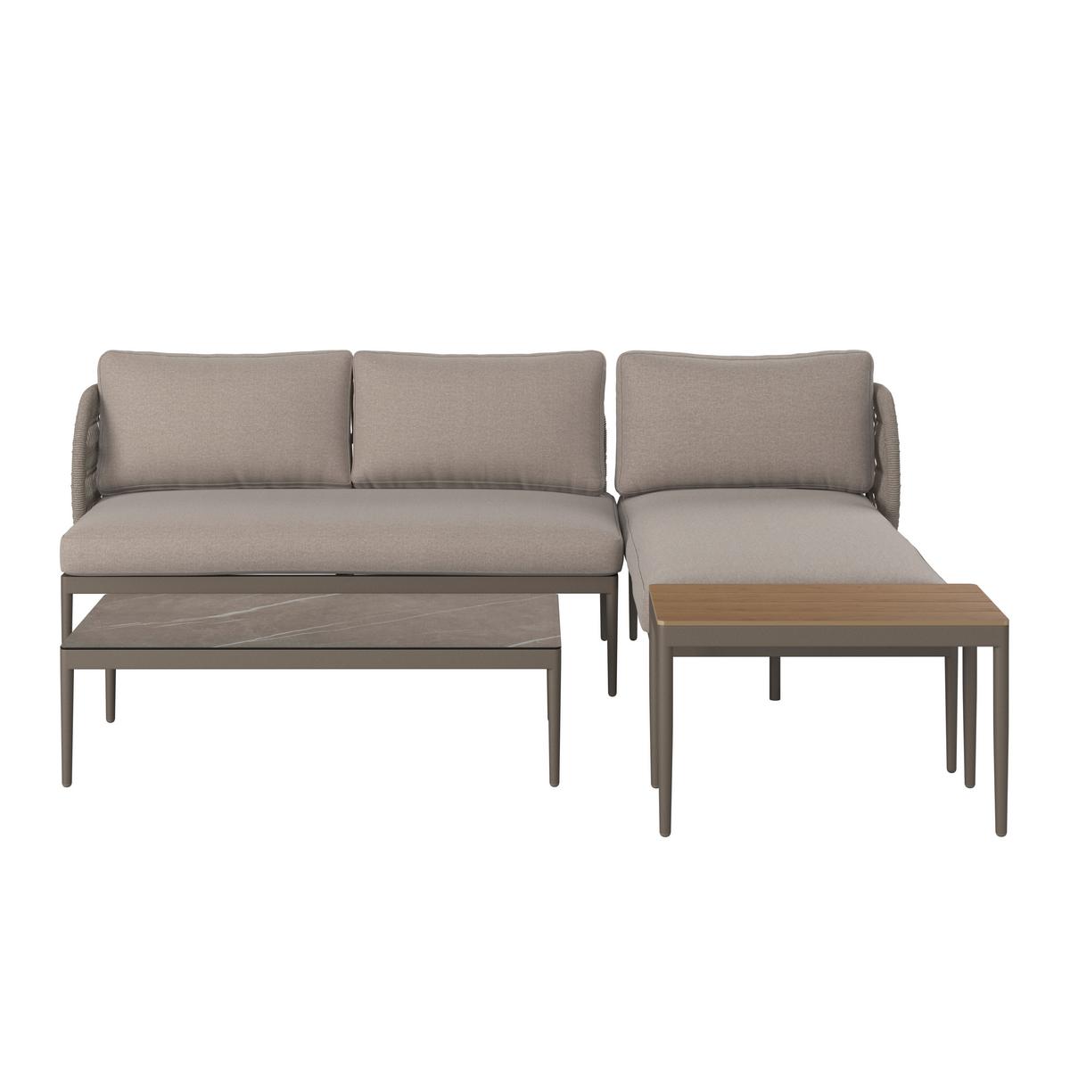 Loungegarnitur Noel Grau Aluminium, 4-teilig - Taupe/Naturfarben, MODERN, Glas/Kunststoff (217/145/72cm) - Mömax
