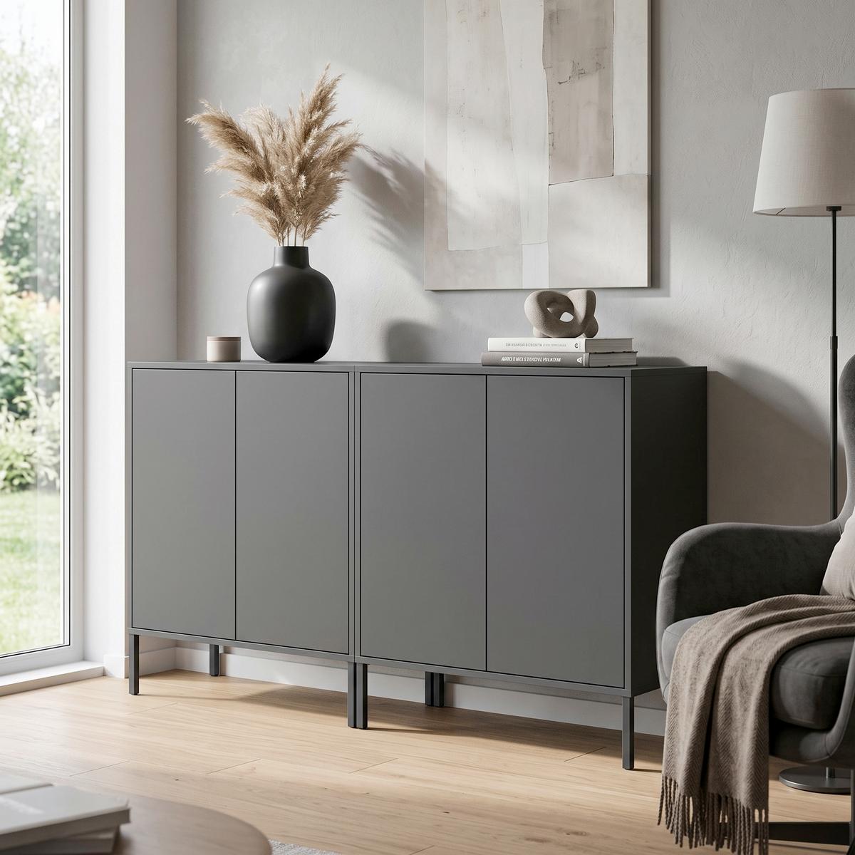 Sideboard Mailand Set 2 Anthrazit ca. 158x86x33cm - Anthrazit, MODERN, Holzwerkstoff/Metall (158/86/33cm) - MID.YOU