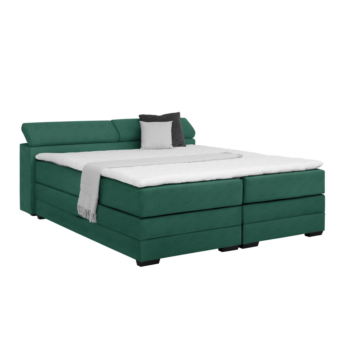 Boxspring Krevet Sevilla - tamno zelena/crna, Konvencionalno, tekstil/drvo (180/200cm) - Premium Living
