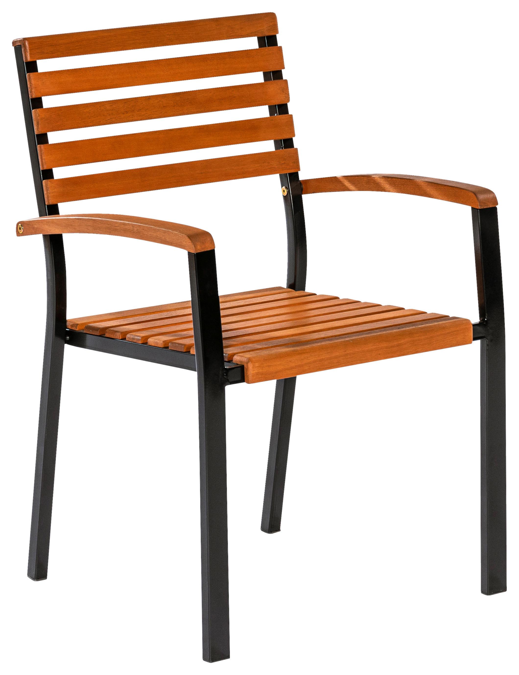 Gartensessel Schlossgarten Naturfarben Holz/Metall - Graphitfarben/Naturfarben, KONVENTIONELL, Holz/Metall (59,5/86,5/54cm) - Gardenson