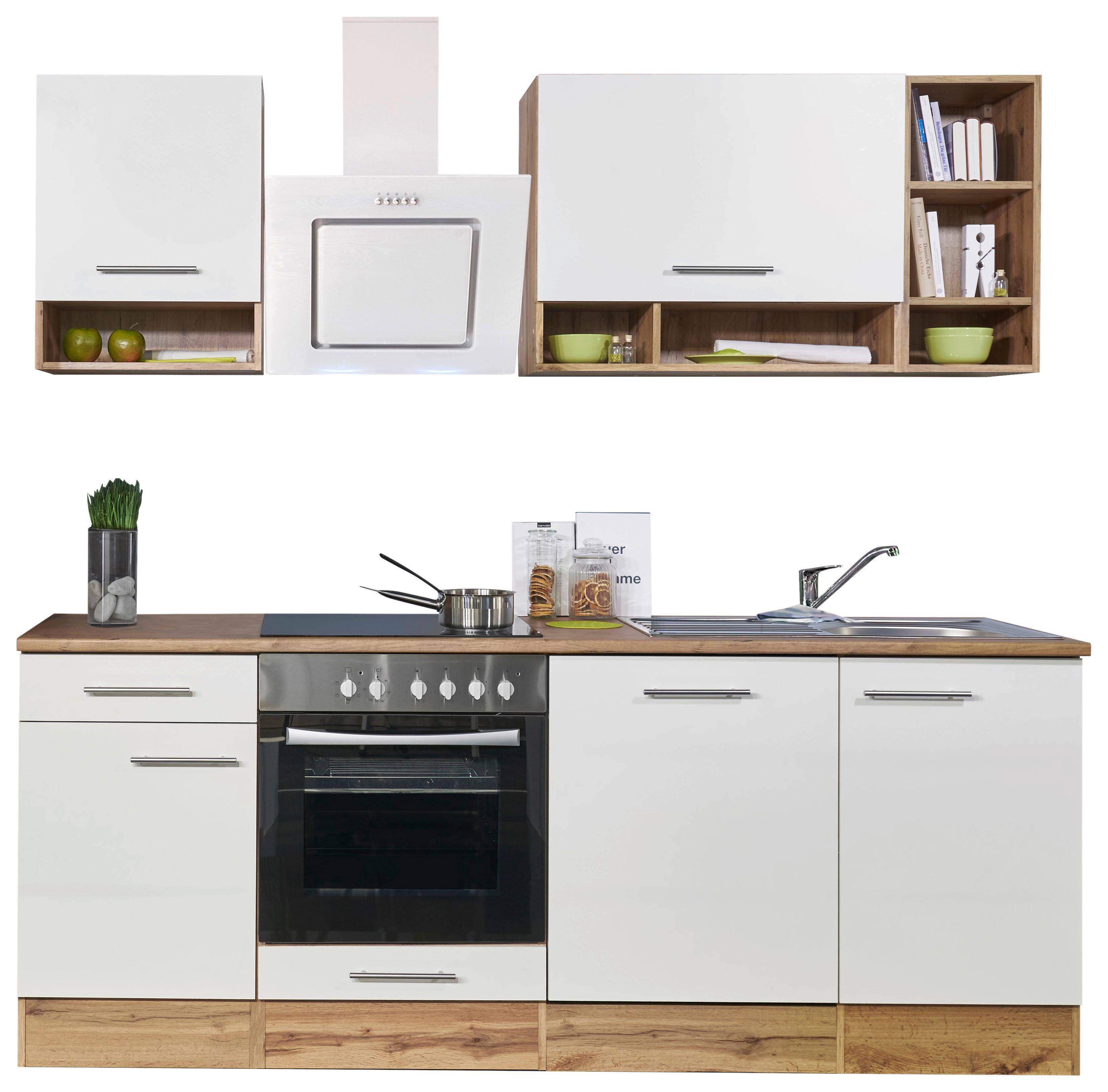 Küchenzeile Economy o. Geräte Weiß/Wildeiche  B: ca. 220 cm - Wildeiche/Silberfarben, Basics, Holzwerkstoff/Metall (220/205/60cm) - Respekta