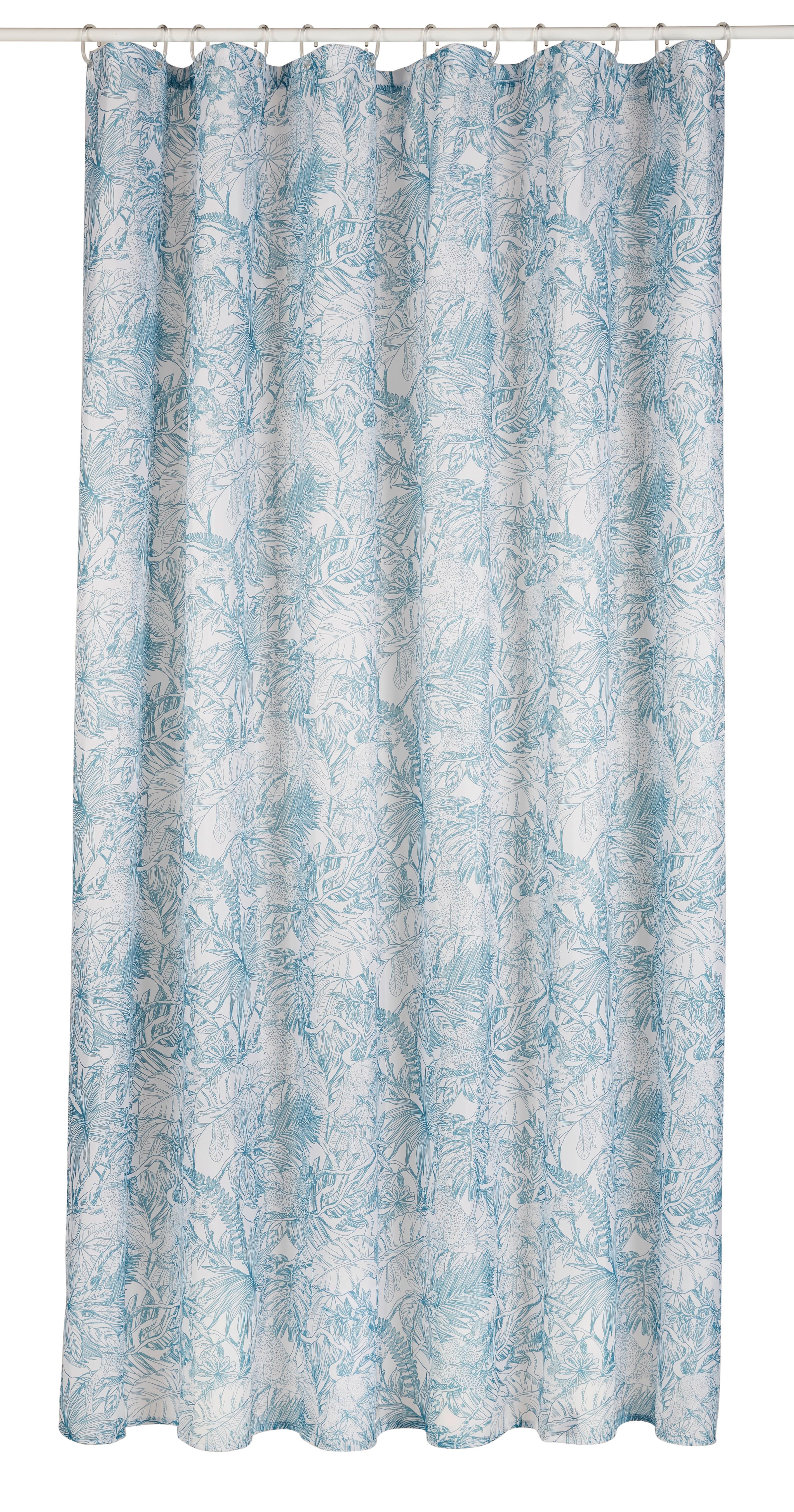 Duschvorhang Blätter in Blau ca. 180x200cm - Blau/Weiß, Textil (180/200cm) - Modern Living