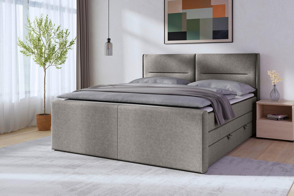 Boxspringbett Kyoto ca. 180x200 cm Silbergrau - Silberfarben, MODERN, Karton/Holzwerkstoff (180/200cm) - MID.YOU