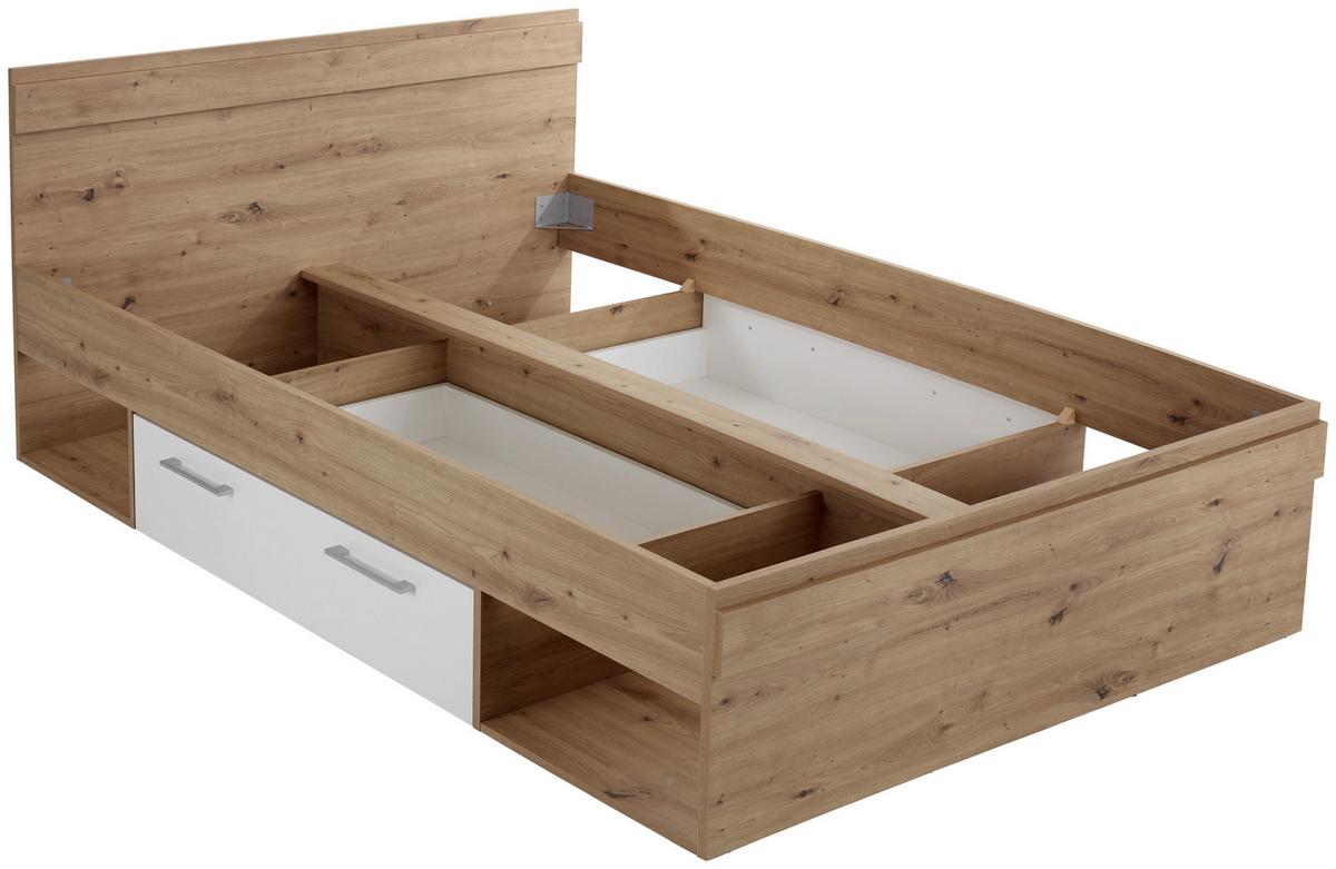 Krevet Box 140 - bijela/boje hrasta, Moderno, drvni materijal (140/200cm) - Modern Living