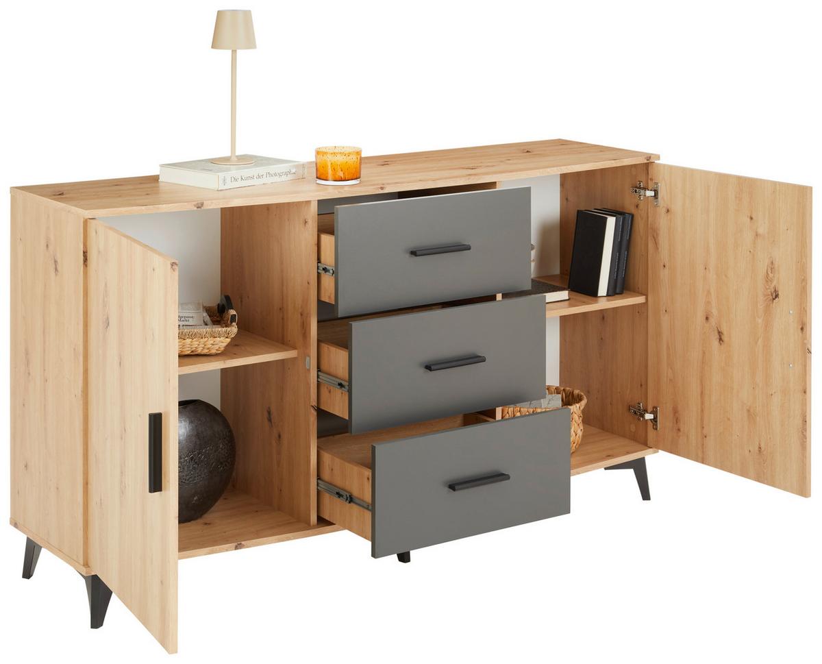 Comodă IVONA - stejar Artisan/antracit, Trend, material pe bază de lemn (160/90/45cm) - Modern Living