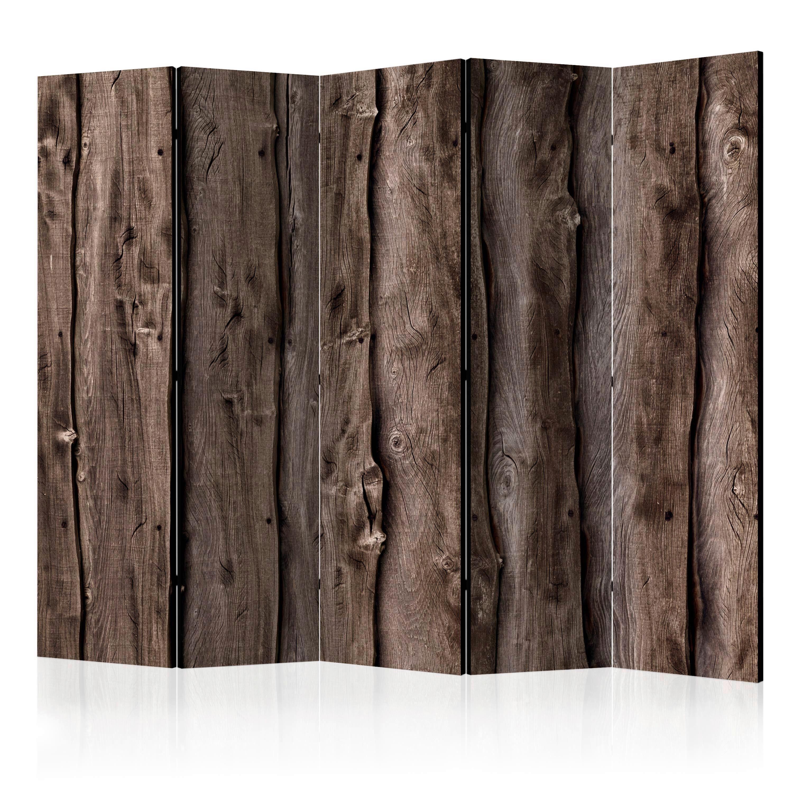 Paravan Wooden Melody I, 5-Delni, Dvostranski - barve kapučina/sivorjava, Basics, tekstil/les (225/172/3cm) - artgeist