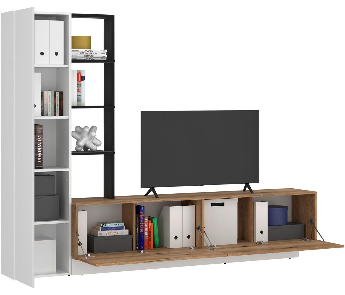 Ansamblu mobilier camera de zi TEVISA - alb/culoare lemn stejar, Modern, material pe bază de lemn (230/180/41,6cm) - Modern Living