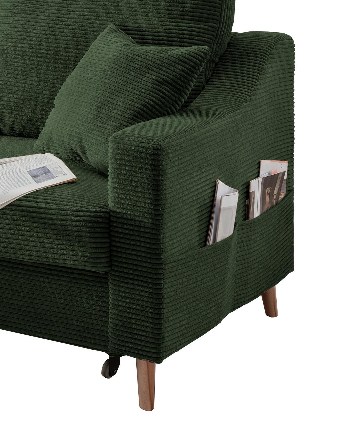 Ecksofa Valentina Dunkelgrün Cord - Dunkelgrün/Naturfarben, Design, Holz/Textil (150/228cm) - P & B