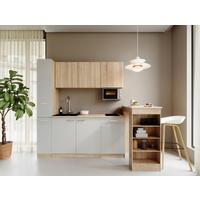 Küchenblock Ingrid m. Geräten Weiß - Eichefarben/Alufarben, Design, Holzwerkstoff/Kunststoff (180cm) - Respekta