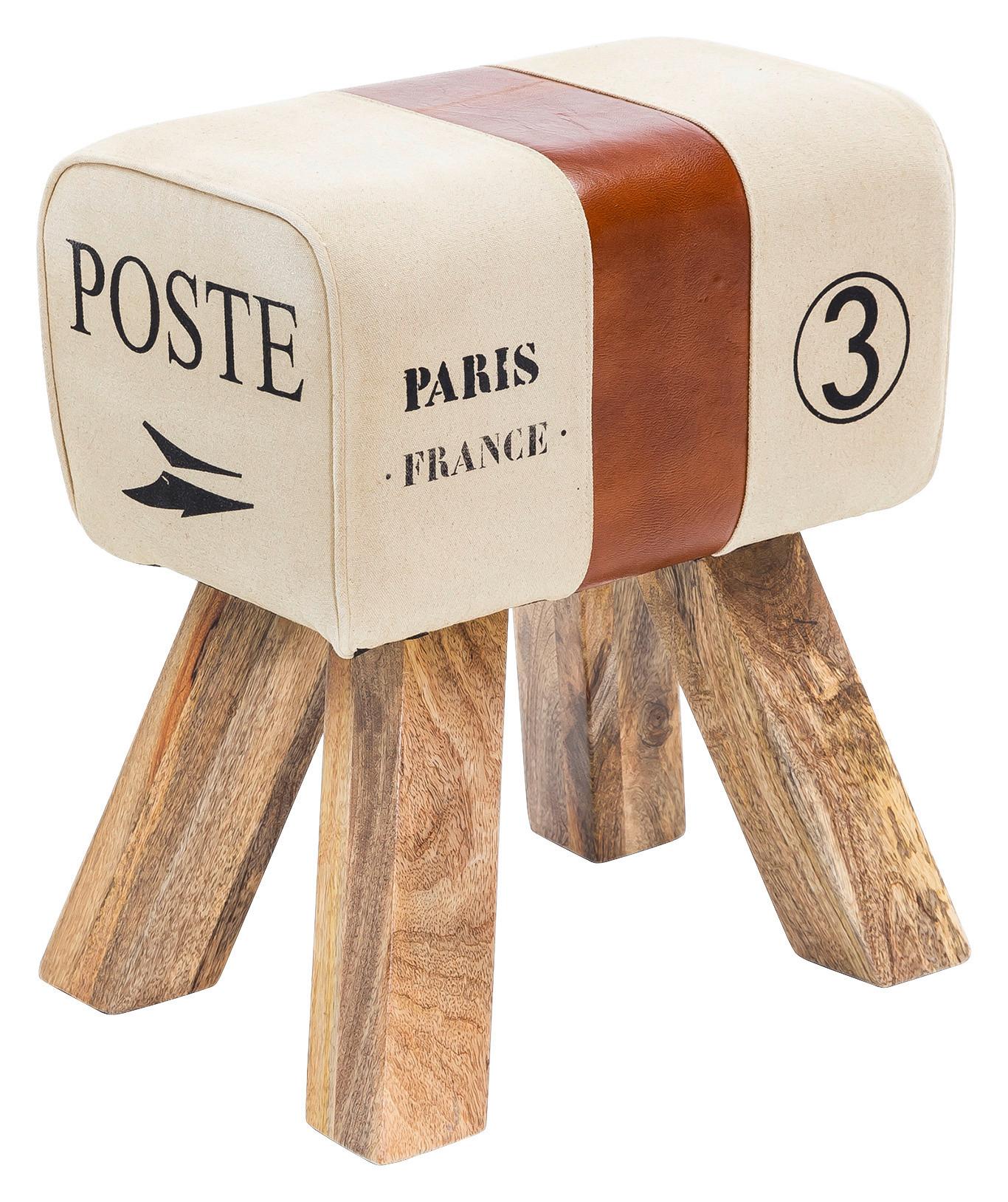 Hocker "WL5.107", beige/braun - Beige/Braun, Natur, Leder/Holz (40/47/25cm) - MID.YOU