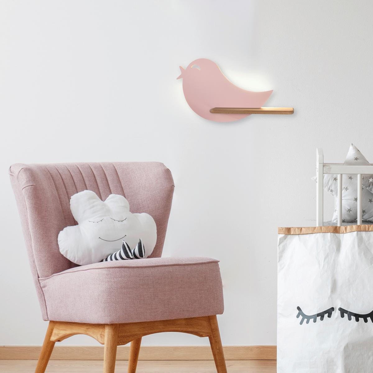 Dječja Zidna Svjetiljka Bird - pink, Natur, drvni materijal/drvo (40/12/21.5cm)