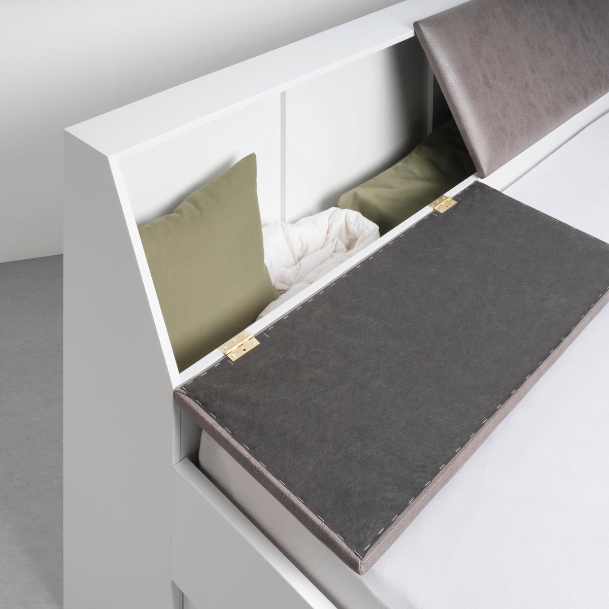 Stauraumbett in Weiss ca. 180x200cm - Weiss/Grau, Konventionell, Holzwerkstoff/Textil (180/200cm) - Mömax