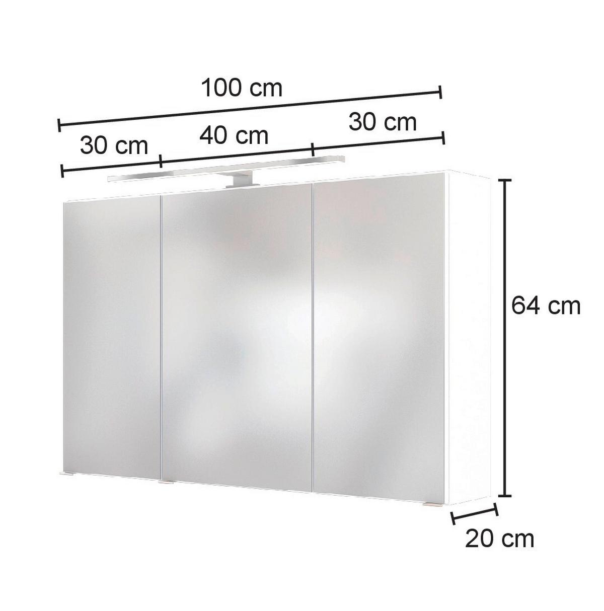 Spiegelschrank Florida in Weiß mit LED - Chromfarben/Weiß, MODERN, Glas/Holzwerkstoff (100/64/20cm)