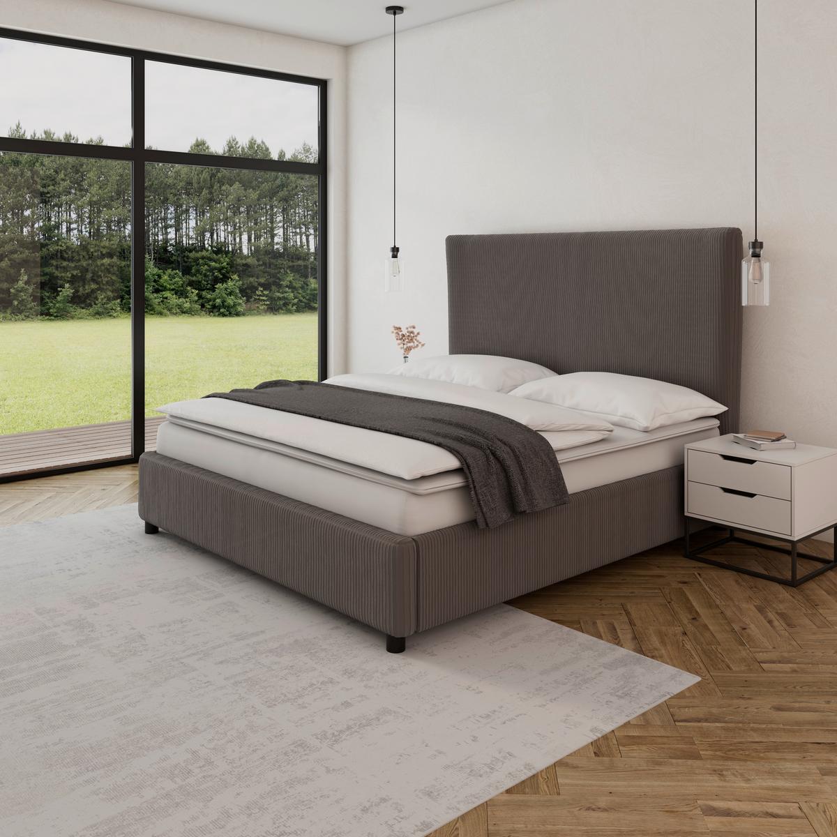 Polsterbett Marie ca. 180x200 cm Grau - Hellbraun/Dunkelbraun, MODERN, Holz/Textil (180/200cm) - Bessagi Home