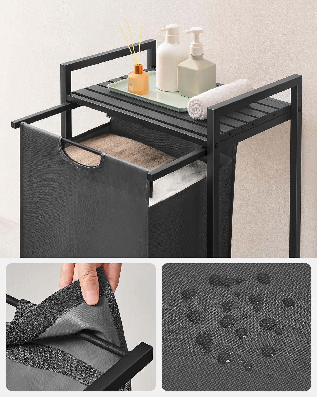 Wäscshekorb ca. 50x72x33 cm Grau - Schwarz/Grau, Trend, Holzwerkstoff/Textil (50/72/33cm) - MID.YOU