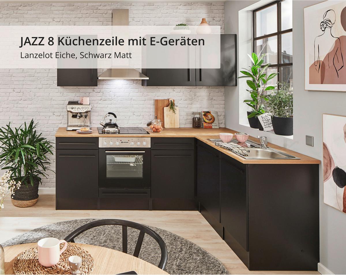Eckküche Jazz mit Geräten ca.220x175cm Schwarz - Eichefarben/Schwarz, LIFESTYLE, Holzwerkstoff/Kunststoff (220/175/60/60cm) - P & B