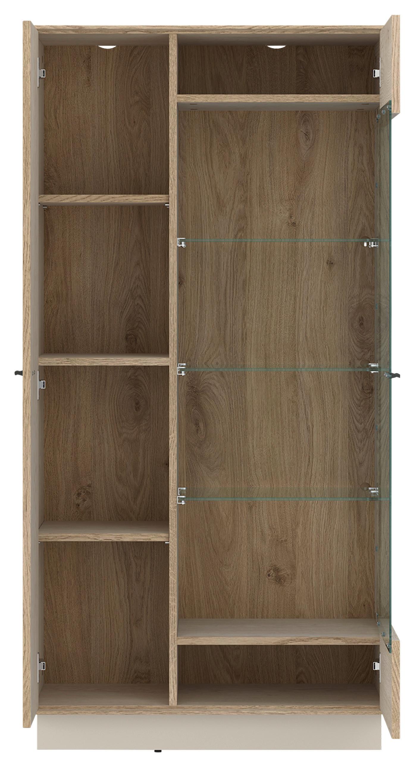 Vitrină LAGOON - cașmir/culoare lemn stejar, Modern, sticlă/material pe bază de lemn (75/150/40cm) - Modern Living