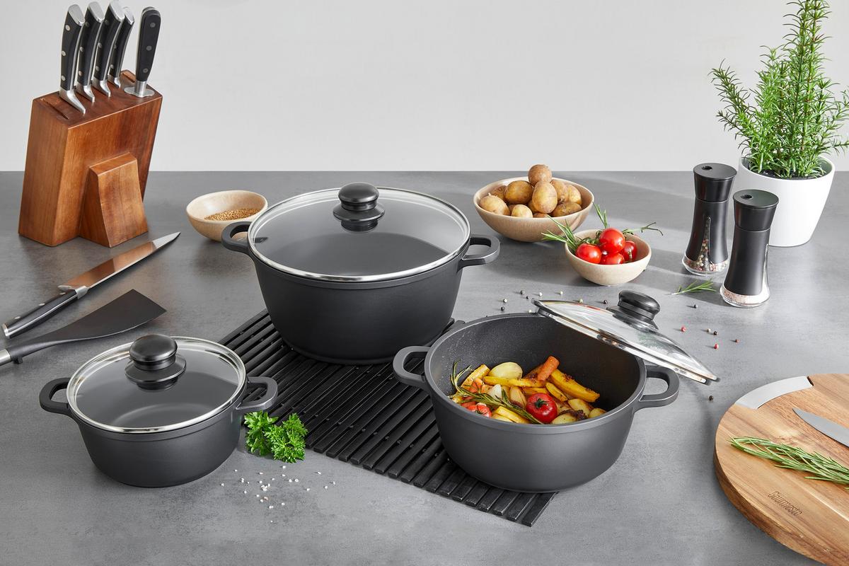 Kochtopfset Mia Schwarz, 6-teilig - Klar/Transparent, Konventionell, Glas/Kunststoff - Mömax