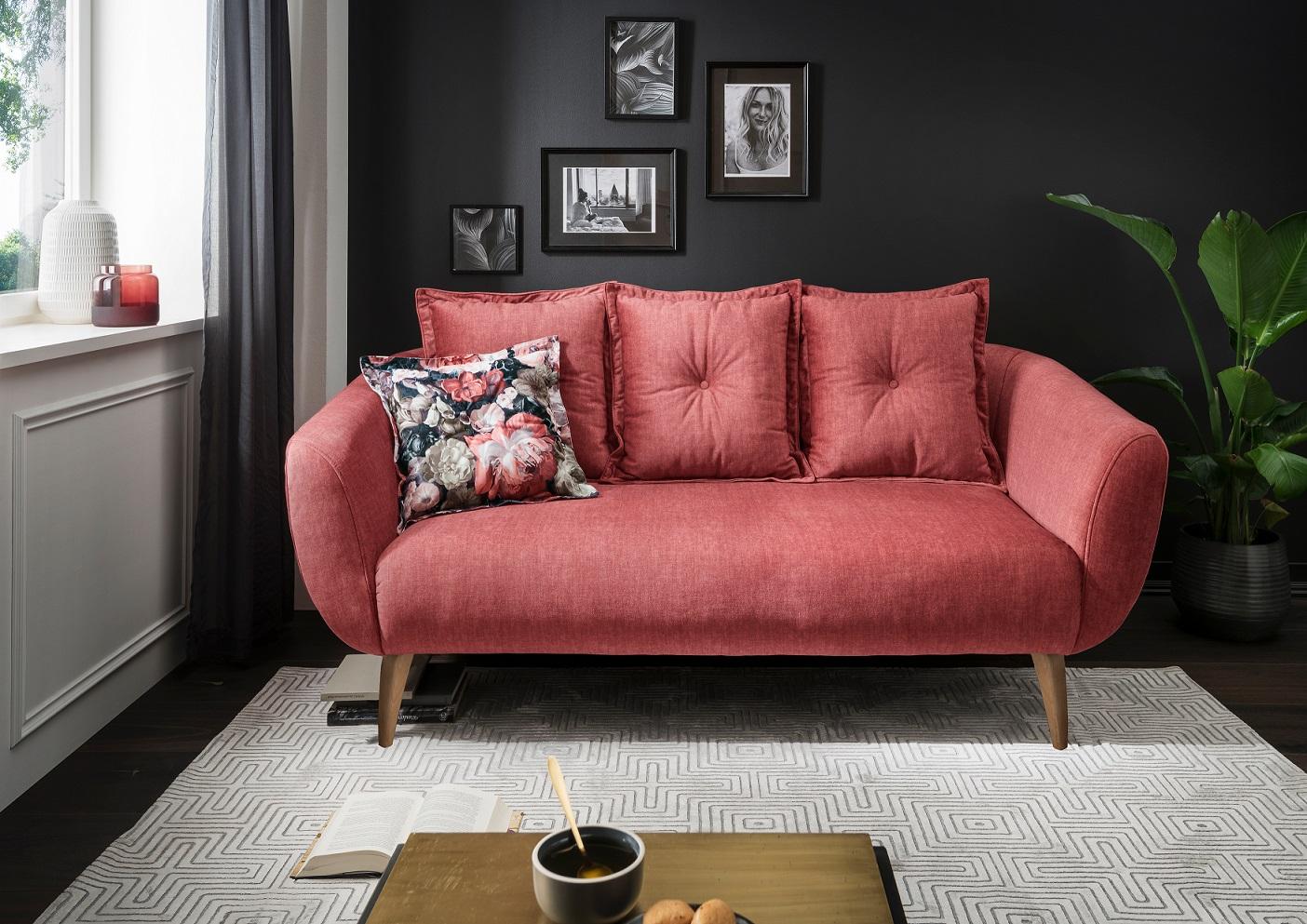 2,5-Sitzer-Sofa Baggio Koralle Velours - Koralle/Buchefarben, MODERN, Holz/Textil (196/94/103cm) - Livetastic