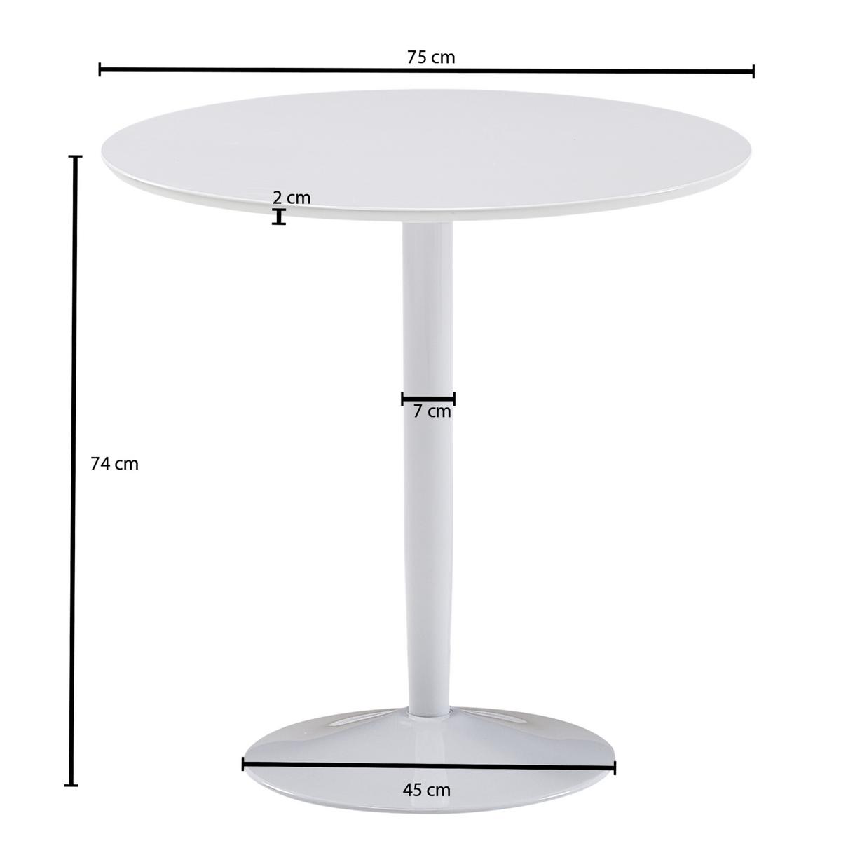 ESSTISCH WL6.504 Weiß D: 75 cm - Weiß, MODERN, Holzwerkstoff/Metall (75/74cm) - MID.YOU