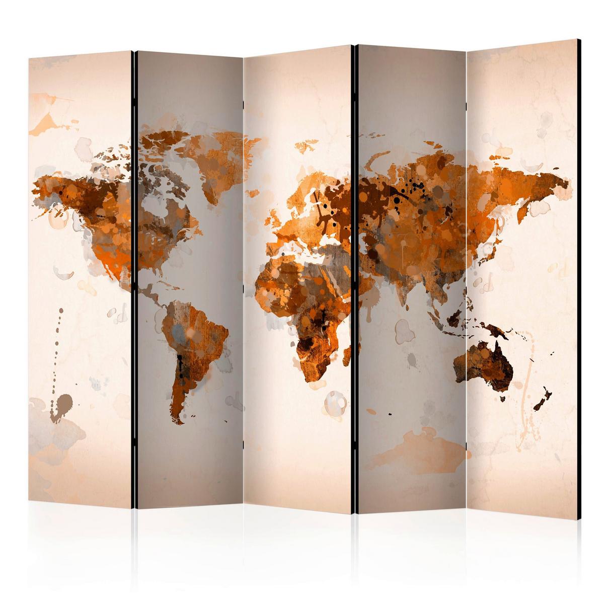 Paravan World In Brown Shades I, 5-Delni, Dvostranski - bež/barve konjaka, Basics, tekstil/les (225/172/3cm) - artgeist