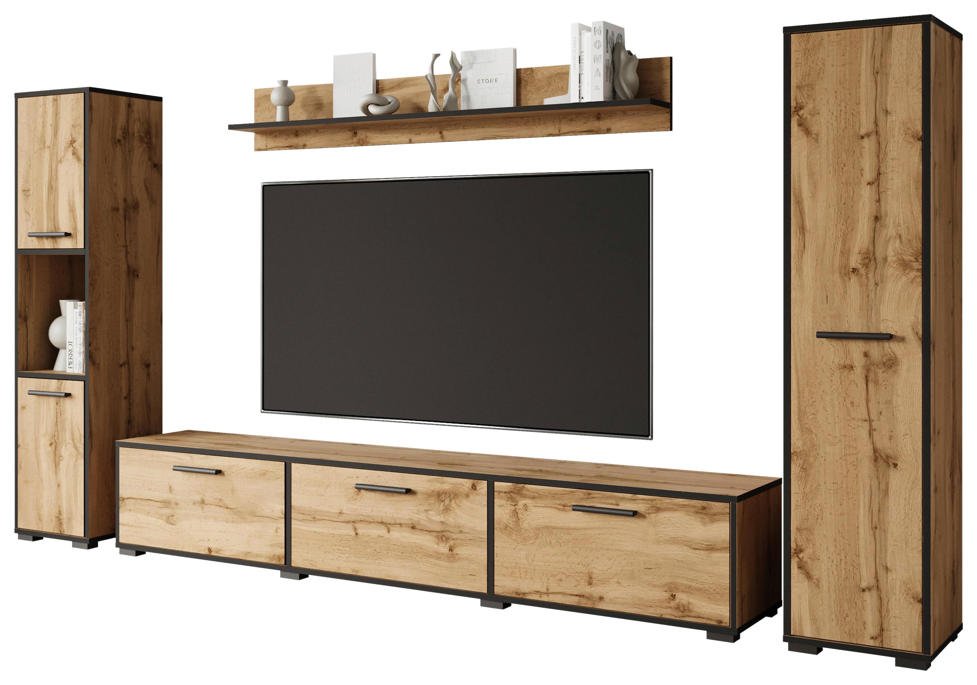 WOHNWAND BOGOTA XL WOTAN EICHE DEKOR - Eiche Wotan/Schwarz, Basics, Holzwerkstoff/Kunststoff (240/130/31cm) - MID.YOU