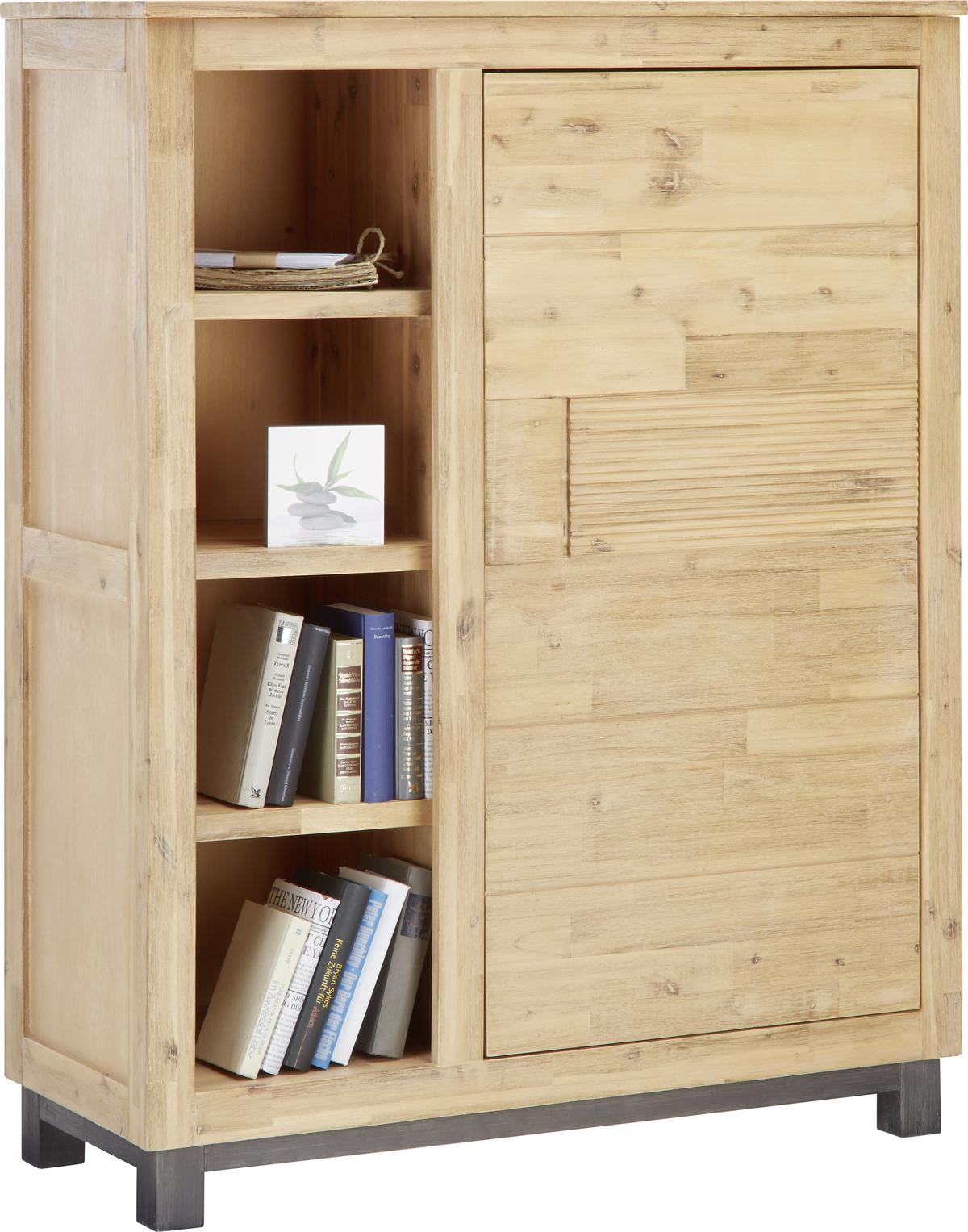 Highboard aus Akazie teilmassiv - Akaziefarben/Grau, Konventionell, Holz (110/140/45cm) - Zandiara