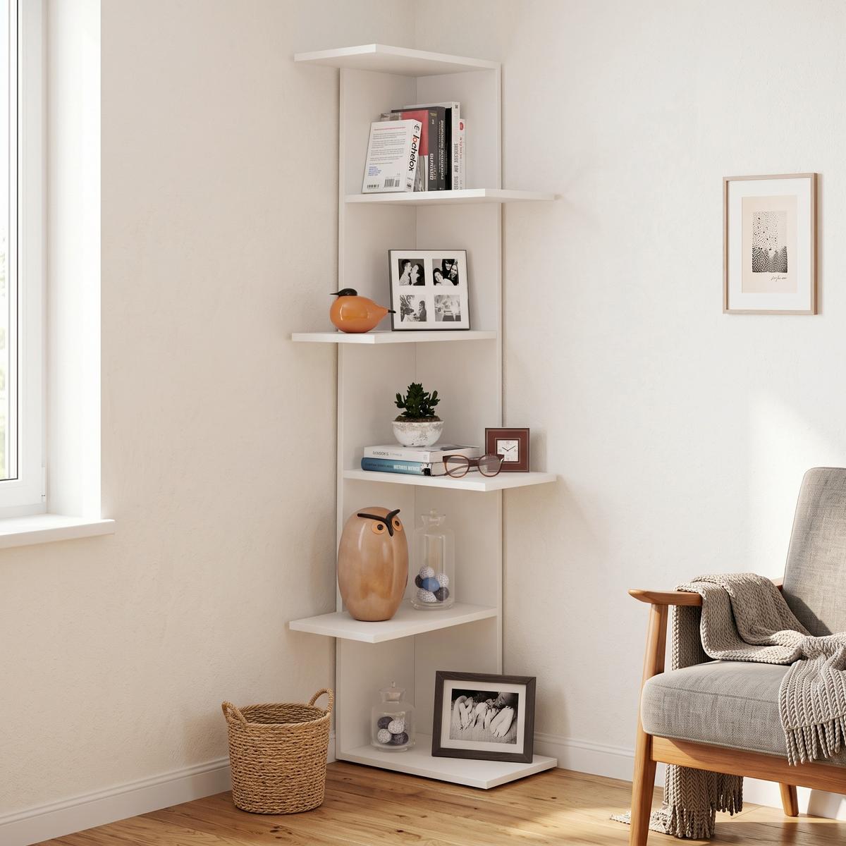 Eckregal BALOS XL Weiß ca. 37x140x37 cm - Weiß, LIFESTYLE, Holzwerkstoff (37/140/37cm) - MID.YOU